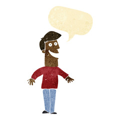 cartoon grinning man with speech bubble