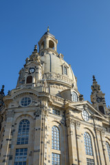 Fototapeta na wymiar Frauenkirche on background of bright blue sky, Dresden, Saxony,