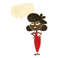 cartoon girl with hands on hips with speech bubble