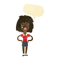 cartoon tough woman with speech bubble