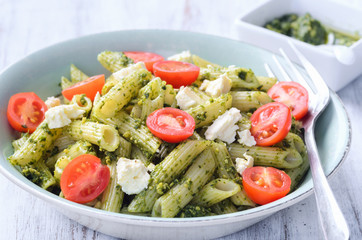 penne with pesto