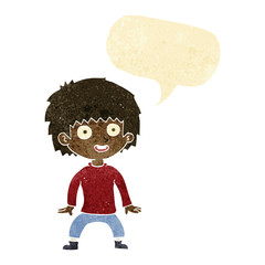 cartoon excited boy with speech bubble