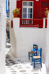 Traditional street of Mykonos island in Greece