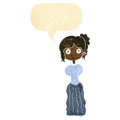 cartoon happy woman with speech bubble