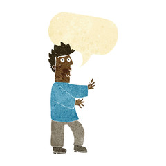 cartoon nervous man waving with speech bubble