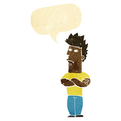 cartoon man sulking with speech bubble