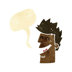 cartoon happy man with speech bubble