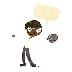 cartoon man tipping hat with speech bubble