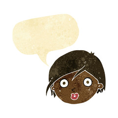 cartoon surprised female face with speech bubble