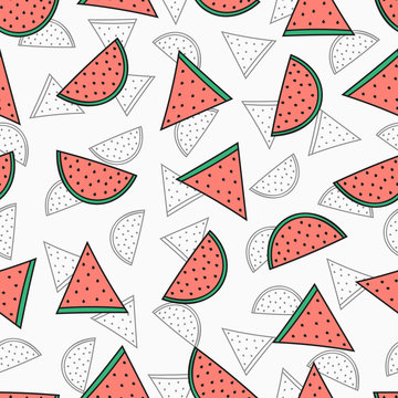 Seamless pattern with color and monochrome watermelons