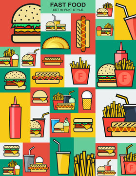 Set of retro icons with fast food burgers. Hamburger