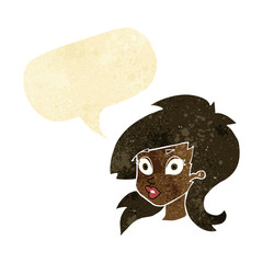 cartoon pretty surprised woman with speech bubble
