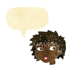 cartoon surprised woman with speech bubble