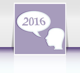 Smiling business woman head with speech bubble,  2016 new year card