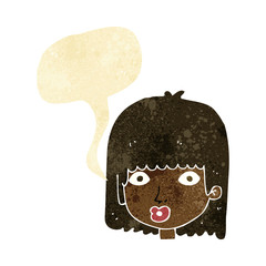 cartoon surprised woman with speech bubble