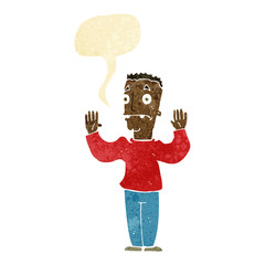 cartoon man surrendering with speech bubble