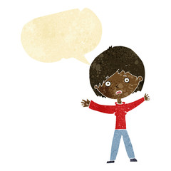 cartoon worried woman with speech bubble