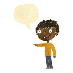 cartoon happy boy laughing with speech bubble