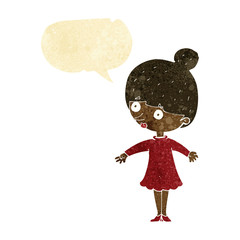 cartoon surprised woman with speech bubble