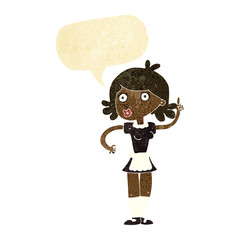 cartoon surprised maid with speech bubble