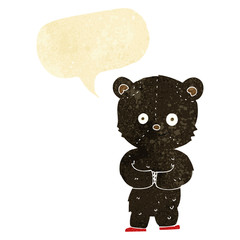 cartoon teddy black bear cub with speech bubble
