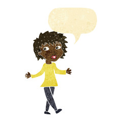 cartoon woman with no worries with speech bubble