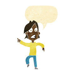 Obraz na płótnie Canvas cartoon worried man pointing with speech bubble