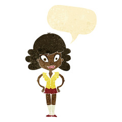 cartoon pretty woman with speech bubble