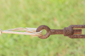 rusty shackle connect the sling in nature background
