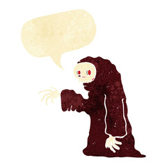 cartoon spooky halloween costume with speech bubble