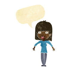 cartoon woman shrugging with speech bubble
