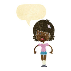 cartoon happy pretty woman  with speech bubble