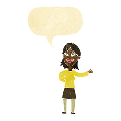 Obraz na płótnie Canvas cartoon woman gesturing to show something with speech bubble