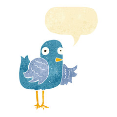 cartoon bird waving wing with speech bubble