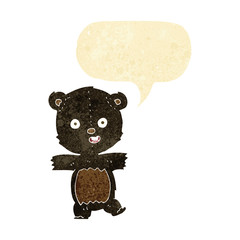 cartoon cute black bear cub with speech bubble