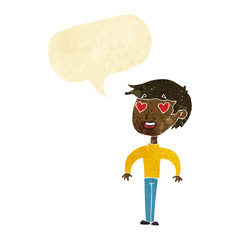 cartoon man in love with speech bubble