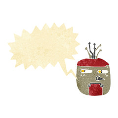 cartoon robot head with speech bubble