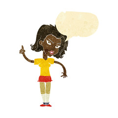 cartoon woman with idea with speech bubble