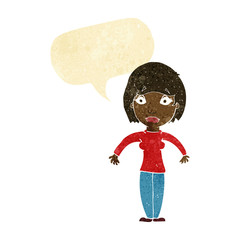 cartoon surprised woman with speech bubble