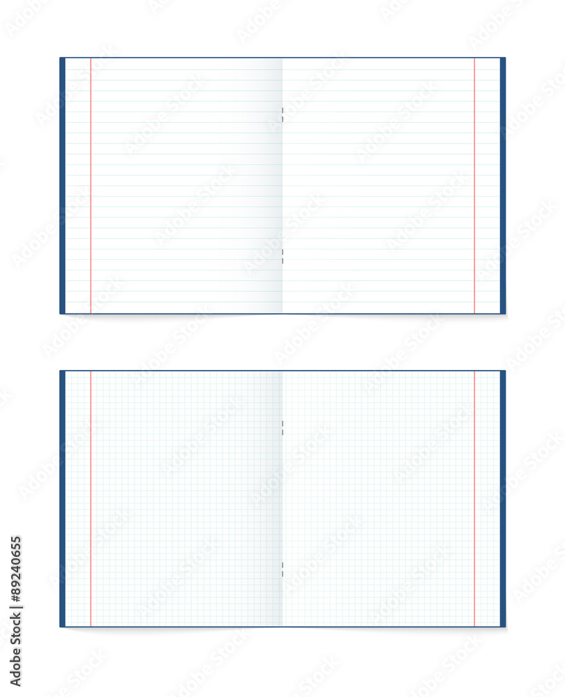 Poster set of open notebook in a cage and the line