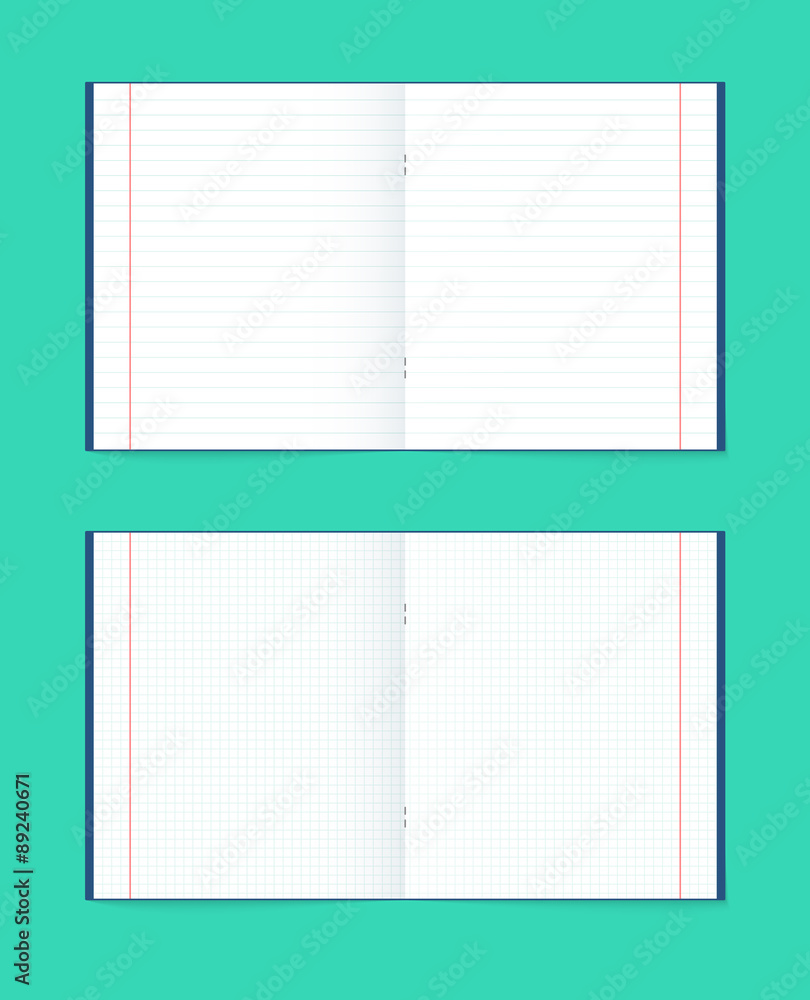 Poster set of open notebook in a cage and the line
