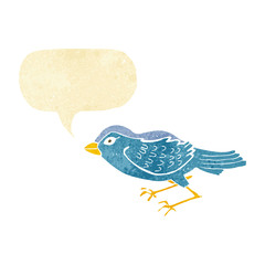 cartoon garden bird with speech bubble