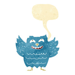 cartoon happy owl with speech bubble