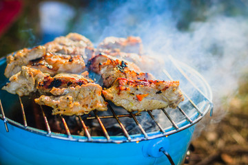 Pork steak on a BBQ grill