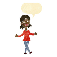 cartoon woman with no worries with speech bubble