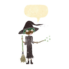 cartoon witch casting spell with speech bubble