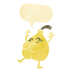 a nice pear cartoon with speech bubble
