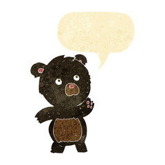 cartoon curious black bear with speech bubble