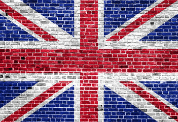 Flag of United Kingdom painted on brick wall, background texture