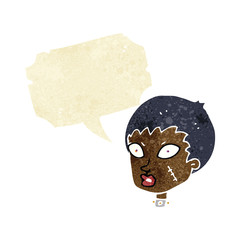cartoon female zombie head with speech bubble